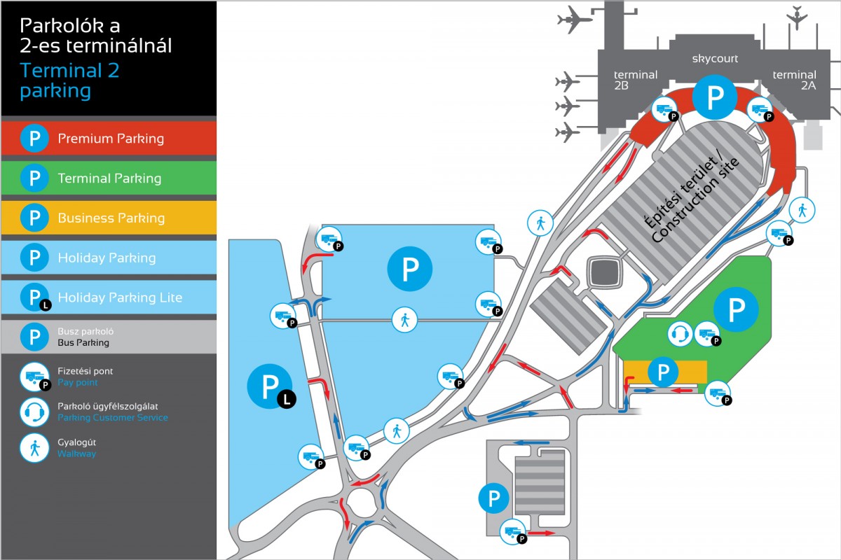 Map of parking lots at Budapest Airport - BUD