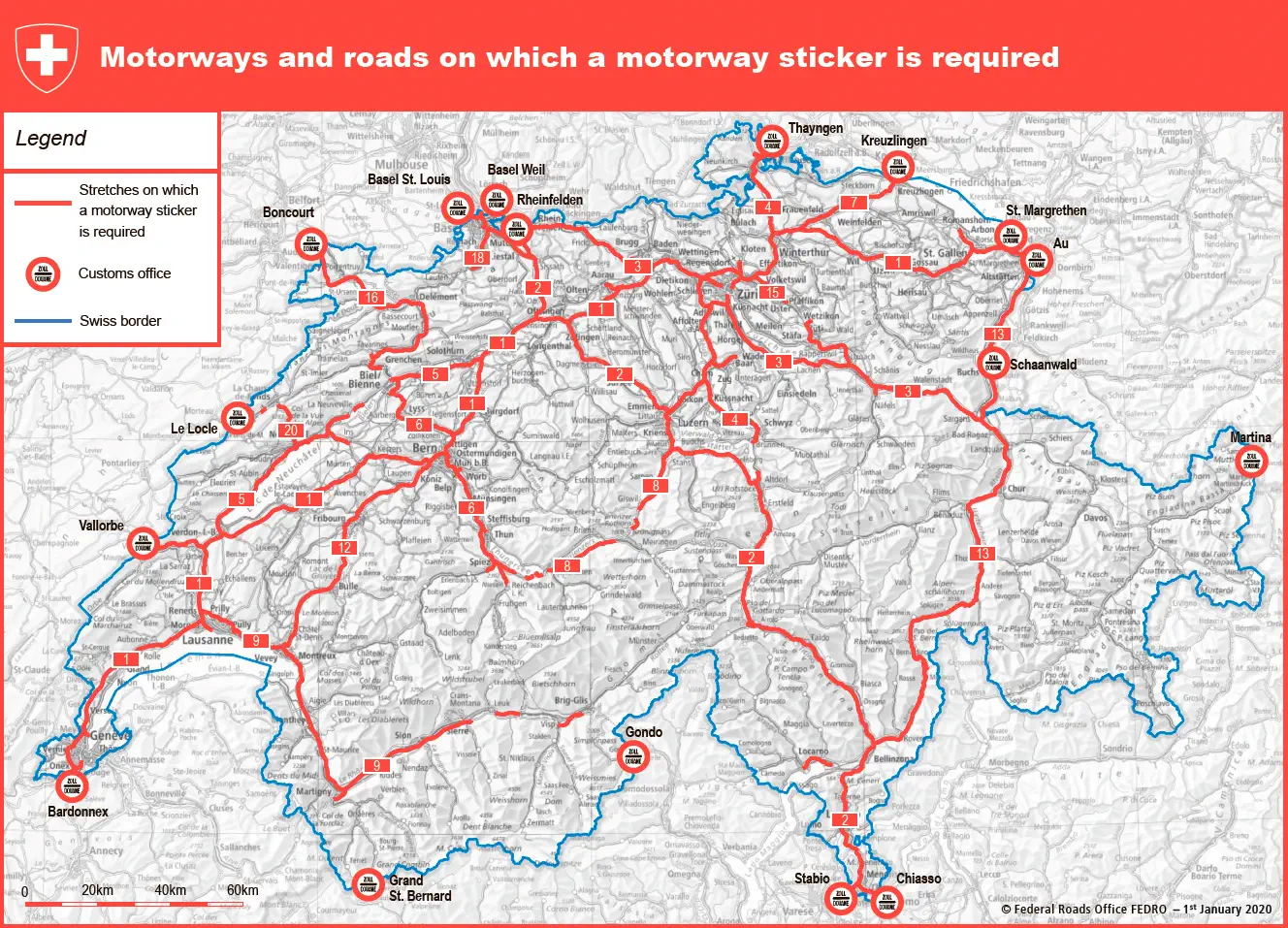 Карта платних доріг Швейцарії