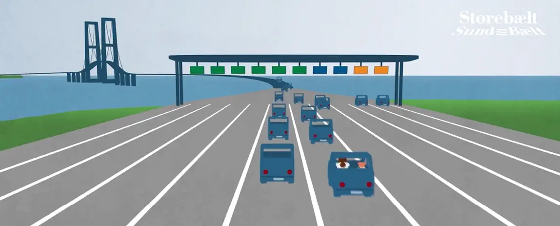 Lanes for crossing the Great Belt Bridge in Denmark