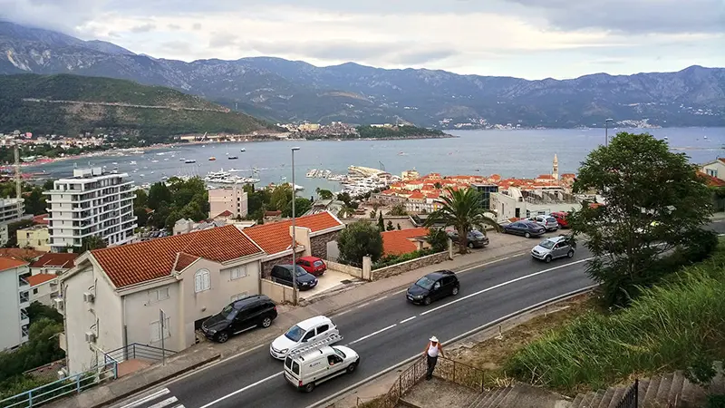 Budva Montenegro, road, with car