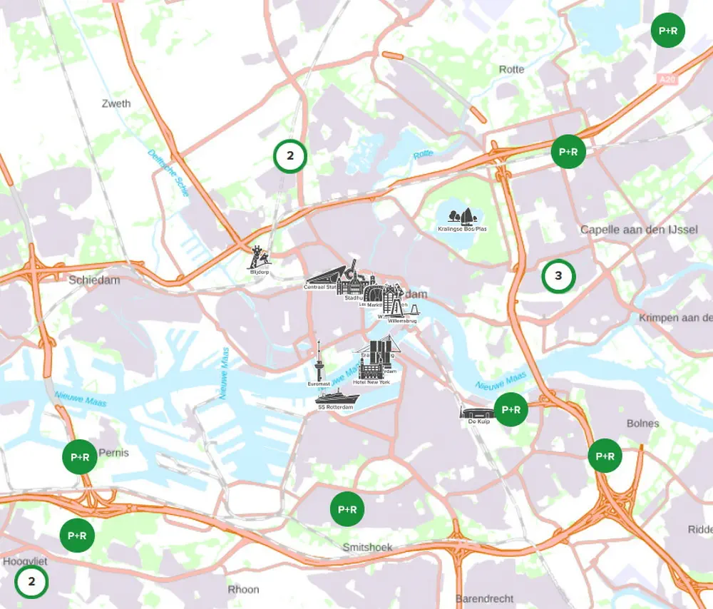 Карта стоянок P+R у Ротердамі