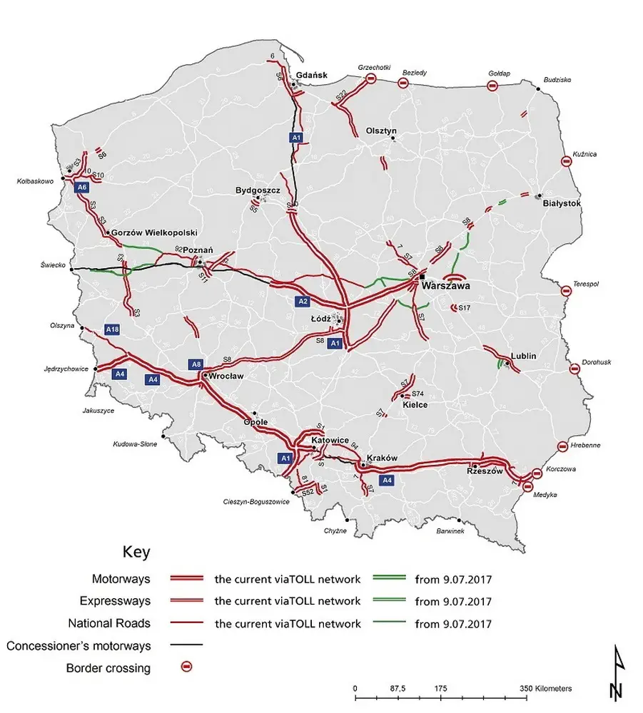 Map of Toll Roads in Poland