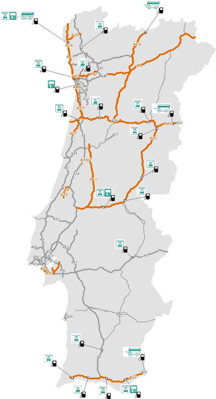 Карта платних доріг Португалії